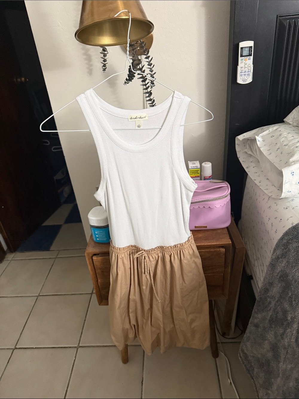 Derek Heart White Tank Top with Tan Skirt Mini Dress